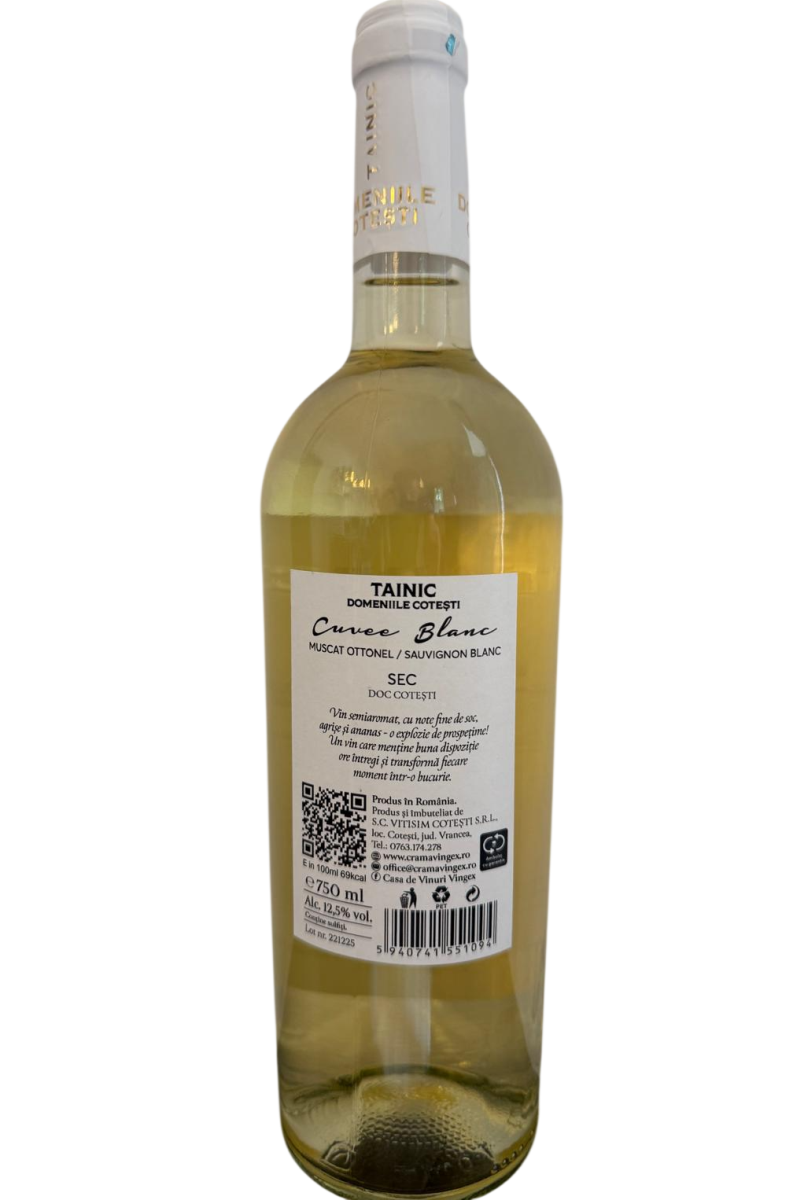 Tainic Cuvve Blanc DOC 750 ml Muscat Ottonel/Sauvignon blanc - sec Medaliat - imagine 2